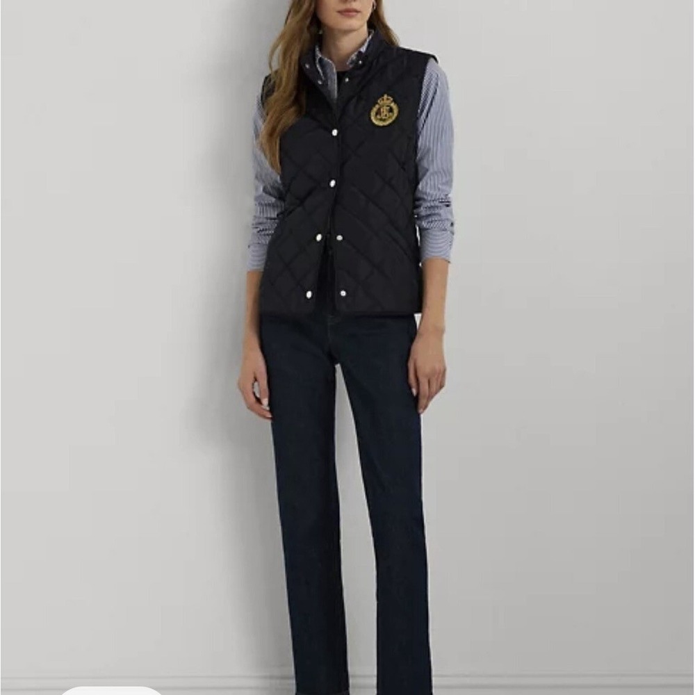 Ralph Lauren Women's Black Quilted Vest Crest Logo Preppy Style Black LARGE NEW - Picture 3 of 14